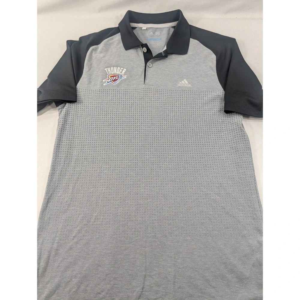 Oklahoma City Thunder Adidas Polo Shirt Men's Small Gray Climacool NBA Golf